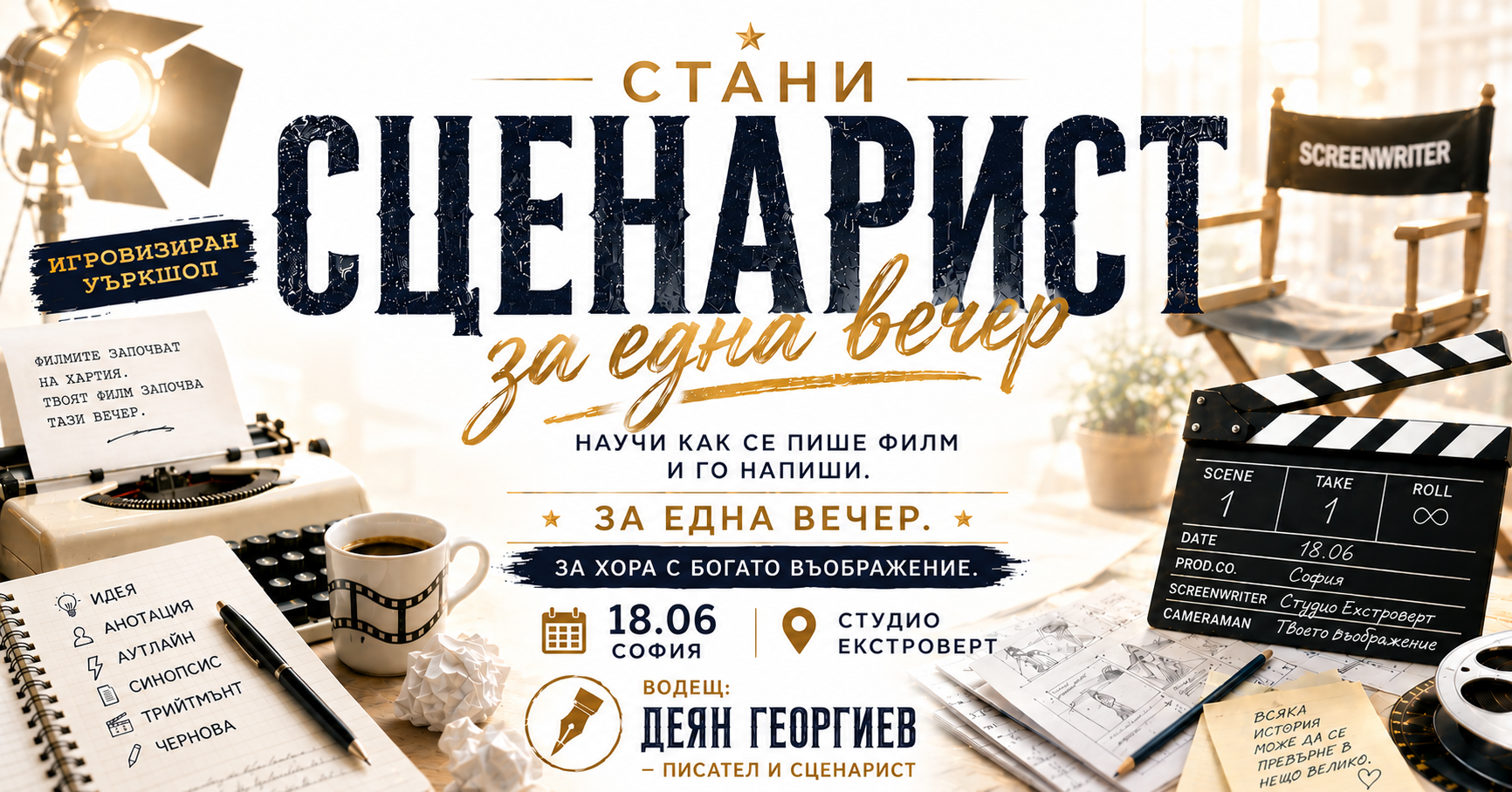 Стани сценарист за една вечер | Игровизиран уъркшоп