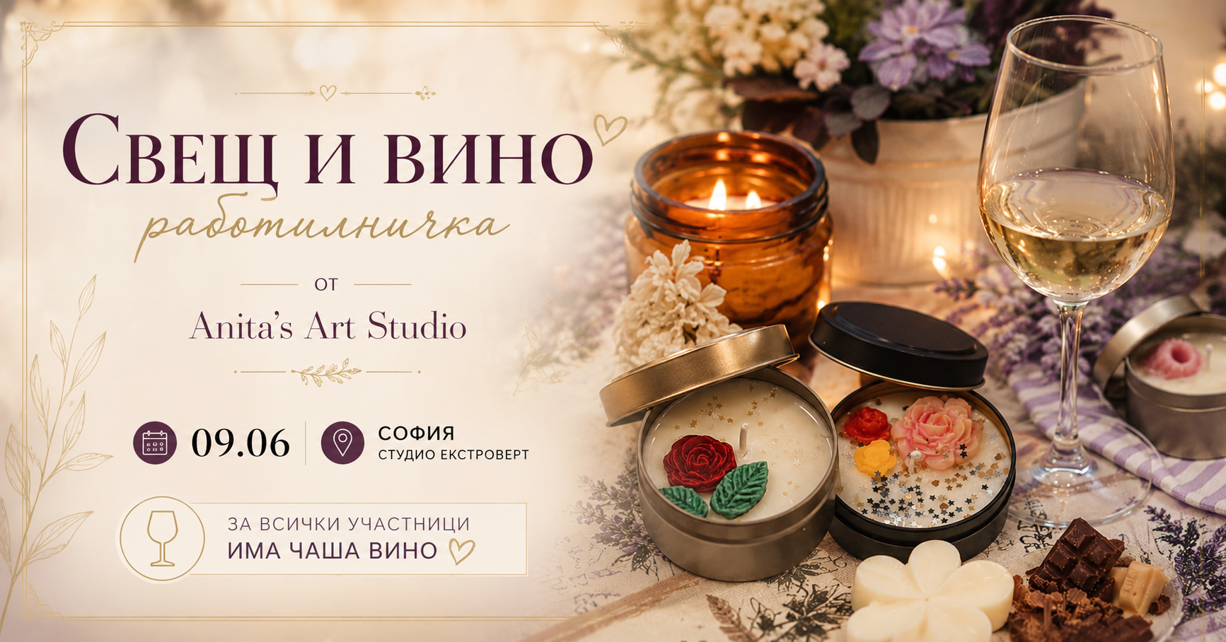 Свещ и вино | с Anita's Art Studio