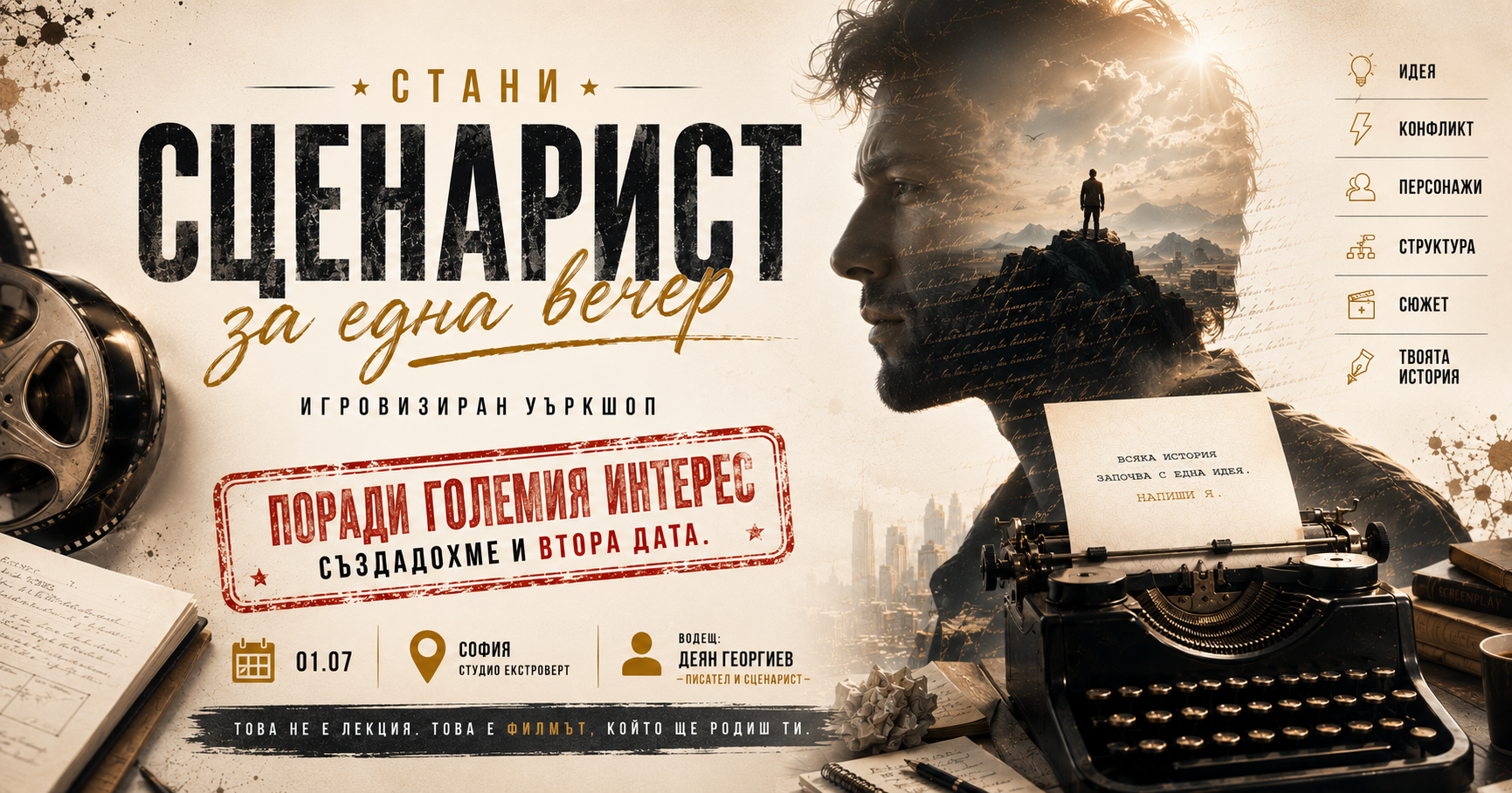 Стани сценарист за една вечер | Игровизиран уъркшоп - специално издание